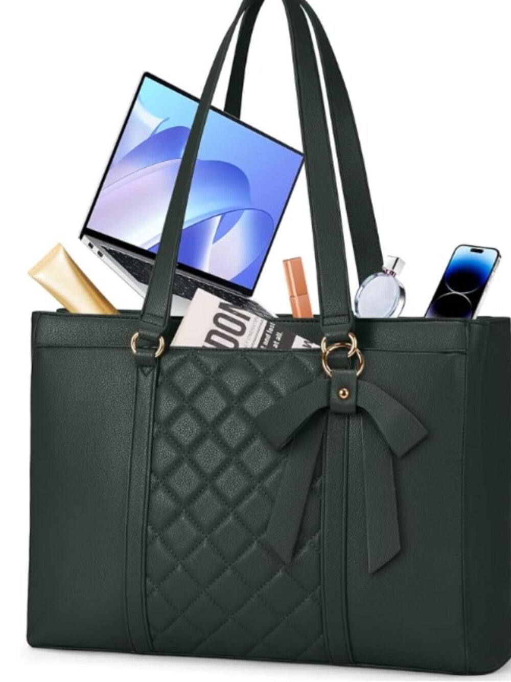 RAINSMORE Laptop Bags 15.6 Inch PU Waterproof Leather Green